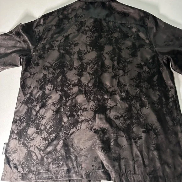 HAN KJOBENHAVN Shirt‎ Men XL Black Alien All Over Print Satin Festival EDM Club